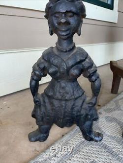 Antique African American Black Cast Iron Figural Andirons Dogs Fireplace