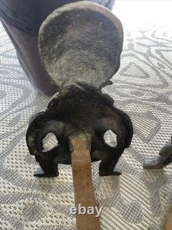 Antique African American Black Cast Iron Figural Andirons Dogs Fireplace