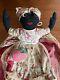 Antique African American Black Cloth Rag Doll Folk Art Peach on Dress Americana