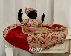 Antique African American Black Cloth Rag Doll Folk Art Peach on Dress Americana