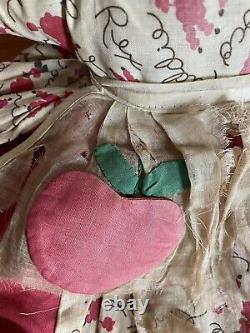 Antique African American Black Cloth Rag Doll Folk Art Peach on Dress Americana