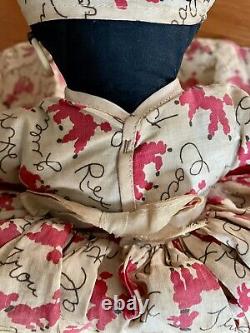 Antique African American Black Cloth Rag Doll Folk Art Peach on Dress Americana