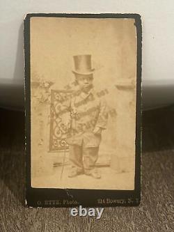 Antique African American Black Dwarf CDV photo Bowery NYC Top hat sideshow ETTE
