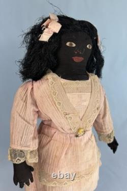 Antique African American Black Primitive Folk Art Cloth Rag Doll 18