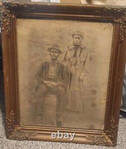 Antique African American Black Slaves Charcoal Chalk Drawing Painting