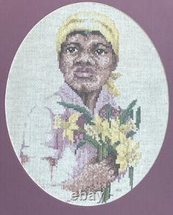 Antique African American Black Woman Lady Crosstitch Needlepoint Framed Artwork