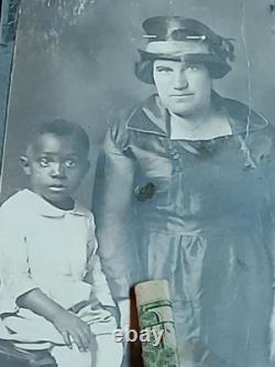 Antique African American COLORED BOY & WHITE LADY IN BLACK
