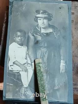 Antique African American COLORED BOY & WHITE LADY IN BLACK