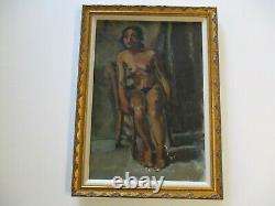 Antique African American French Nude Oil Painting Black Americana Portrait 1930
