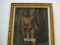 Antique African American French Nude Oil Painting Black Americana Portrait 1930