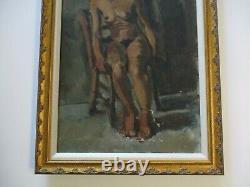 Antique African American French Nude Oil Painting Black Americana Portrait 1930