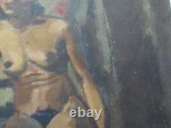 Antique African American French Nude Oil Painting Black Americana Portrait 1930