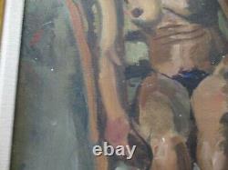 Antique African American French Nude Oil Painting Black Americana Portrait 1930