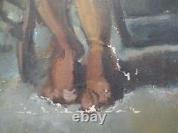 Antique African American French Nude Oil Painting Black Americana Portrait 1930