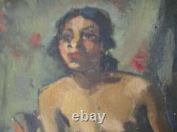 Antique African American French Nude Oil Painting Black Americana Portrait 1930