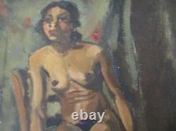 Antique African American French Nude Oil Painting Black Americana Portrait 1930