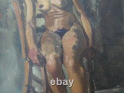 Antique African American French Nude Oil Painting Black Americana Portrait 1930