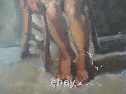 Antique African American French Nude Oil Painting Black Americana Portrait 1930