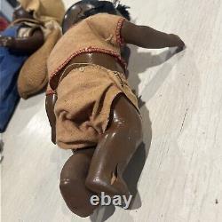 Antique African American Mixed Doll Lot Of 4 Wood Composition Bisque Jointed