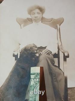 Antique African American Photos COLORED LADY SITTING WITH HER BLACK DOG