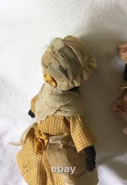 Antique African American Sock Type Body Mother, Daughter Orig. Clothes/9.5,8.5