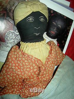 Antique Americana early TOPSY-TURVY African American primitive cloth doll 13.5in