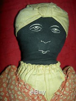 Antique Americana early TOPSY-TURVY African American primitive cloth doll 13.5in