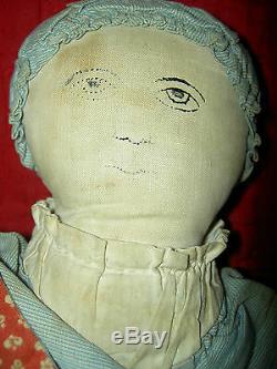 Antique Americana early TOPSY-TURVY African American primitive cloth doll 13.5in