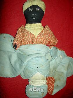 Antique Americana early TOPSY-TURVY African American primitive cloth doll 13.5in