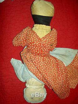 Antique Americana early TOPSY-TURVY African American primitive cloth doll 13.5in