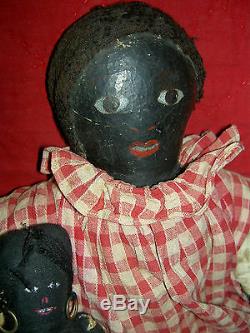 Antique Americana early TOPSY-TURVY African American primitive cloth doll 13.5in