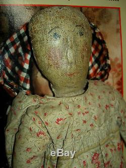 Antique Americana early TOPSY-TURVY African American primitive cloth doll 13.5in