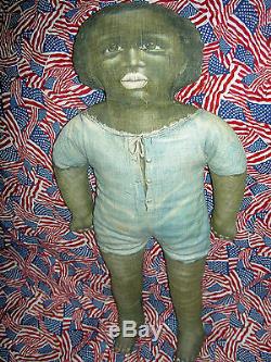 Antique Americana early TOPSY-TURVY African American primitive cloth doll 13.5in