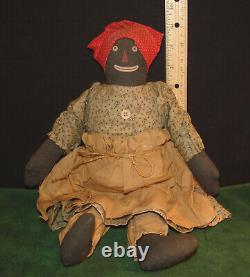 Antique Black African American Handmade Folk Art Rag Doll, Head Scarf & Apron