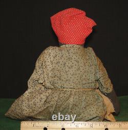 Antique Black African American Handmade Folk Art Rag Doll, Head Scarf & Apron