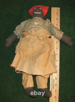 Antique Black African American Handmade Folk Art Rag Doll, Head Scarf & Apron