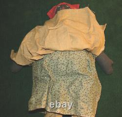 Antique Black African American Handmade Folk Art Rag Doll, Head Scarf & Apron