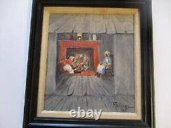 Antique Black Americana Painting Small Gem African American Interior Portrait