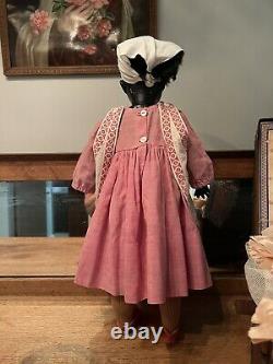 Antique Black Bisque Doll 18 With Rare Square Teeth Original Antique Costume