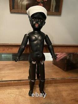 Antique Black Bisque Doll 18 With Rare Square Teeth Original Antique Costume