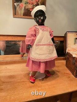 Antique Black Bisque Doll 18 With Rare Square Teeth Original Antique Costume