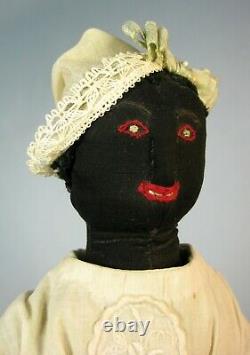 Antique Black Cloth Folk Art Doll Handmade 13 Wonderful