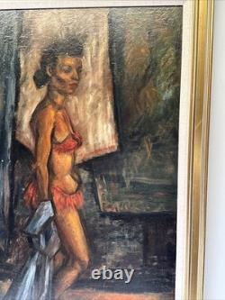Antique Black Woman Portrait African American Ballet Dancer MID Century Wpa Oil