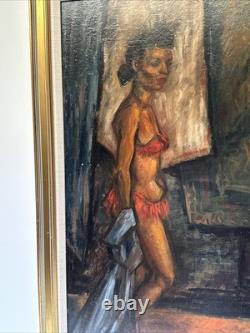 Antique Black Woman Portrait African American Ballet Dancer MID Century Wpa Oil
