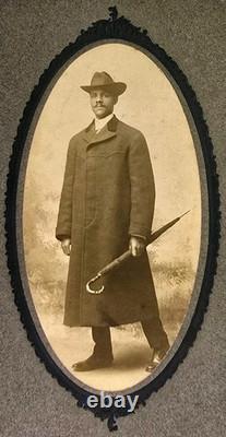 Antique Boarded Cabinet Photo Handsome African American Black Man Umbrella Hat