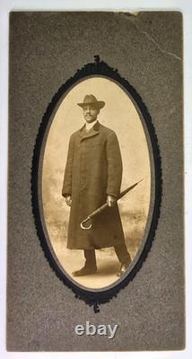 Antique Boarded Cabinet Photo Handsome African American Black Man Umbrella Hat