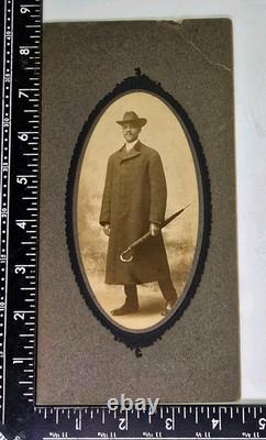 Antique Boarded Cabinet Photo Handsome African American Black Man Umbrella Hat