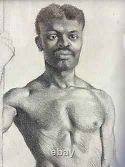 Antique Circa 1900 Academic Drawing Study of Nude African American Man, Framed