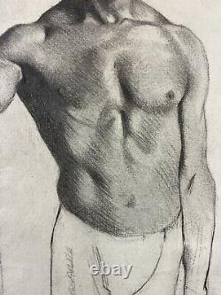 Antique Circa 1900 Academic Drawing Study of Nude African American Man, Framed