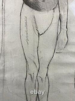 Antique Circa 1900 Academic Drawing Study of Nude African American Man, Framed